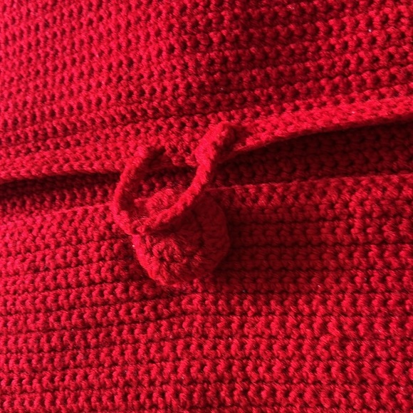 Hand Crafted Patriotic Red Knit Throw Pillow Cover 18 x 18 Hand Crochet Heirloom - Picture 8 of 16